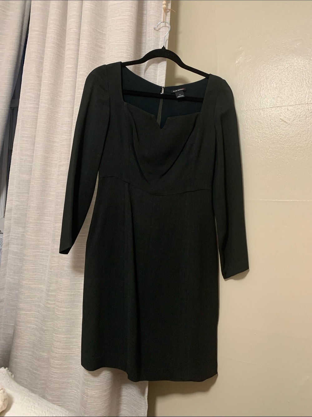 Club Monaco Dark Green Long-Sleeve Square-Neck Sheath Dress
